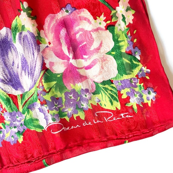 vintage Oscar de la Renta red floral print silk scarf - Picture 3 of 11